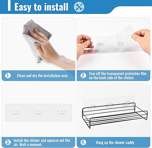 Miniatura 6 de Paquete de 15 ganchos adhesivos de repuesto para estante de ducha, ganchos adhesivos fuertes para estantes de almacenamiento de baño y estantes de