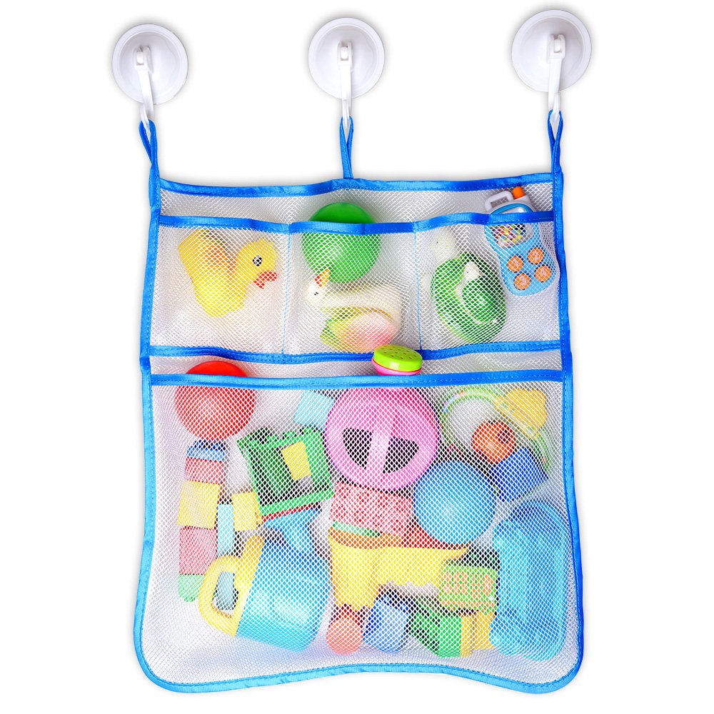 RANIACO Large Size Bath Toy Organizer with 3 Strong Hooked Suction Cups,White