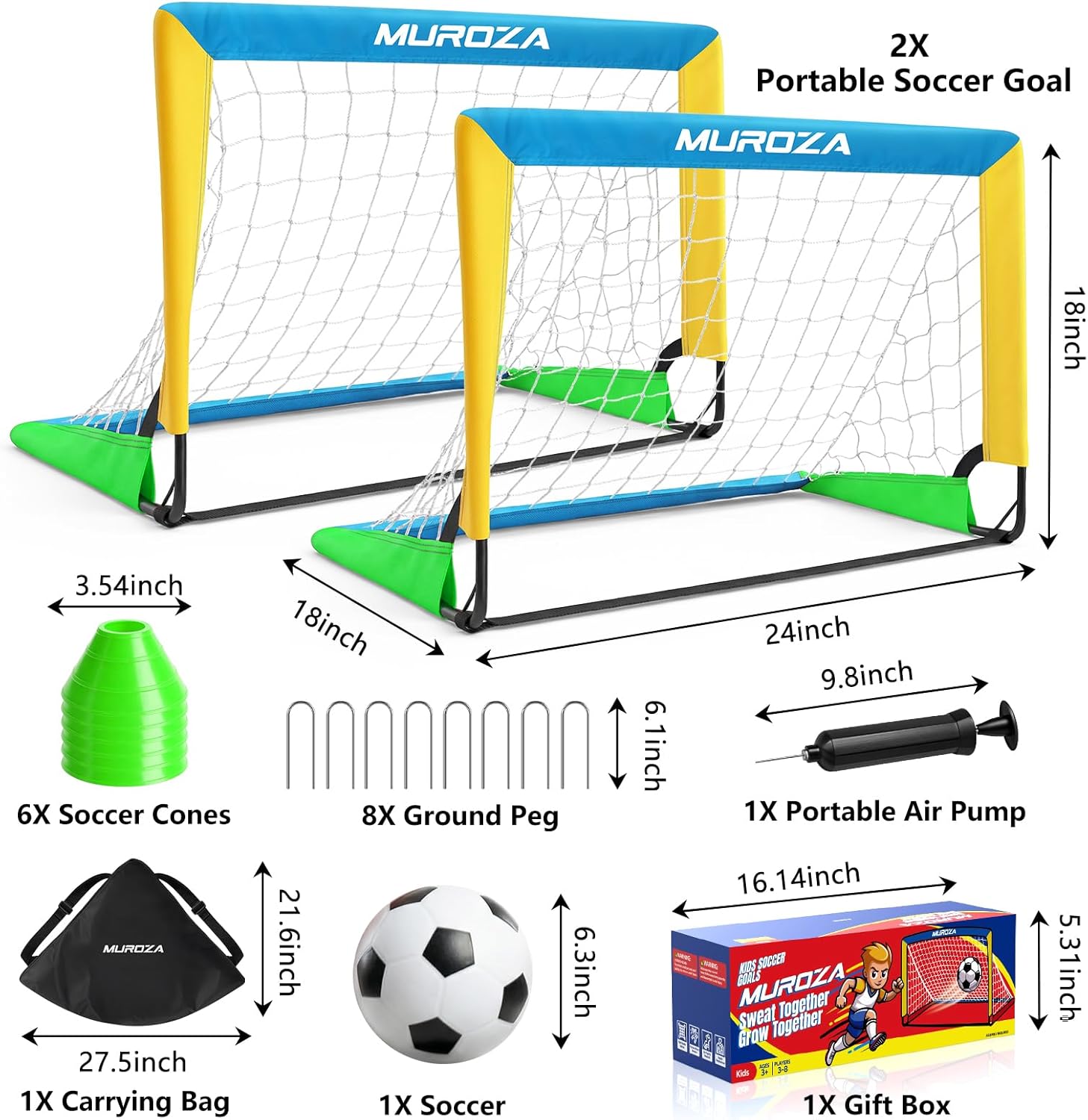Kids Soccer Goal, Soccer Goals for Backyard Set, 2 Pack of 2x1.5ft Portable Pop Up Soccer Net Set with Ball, Cones, Complete Training Equipment for Youth Ages 3-8