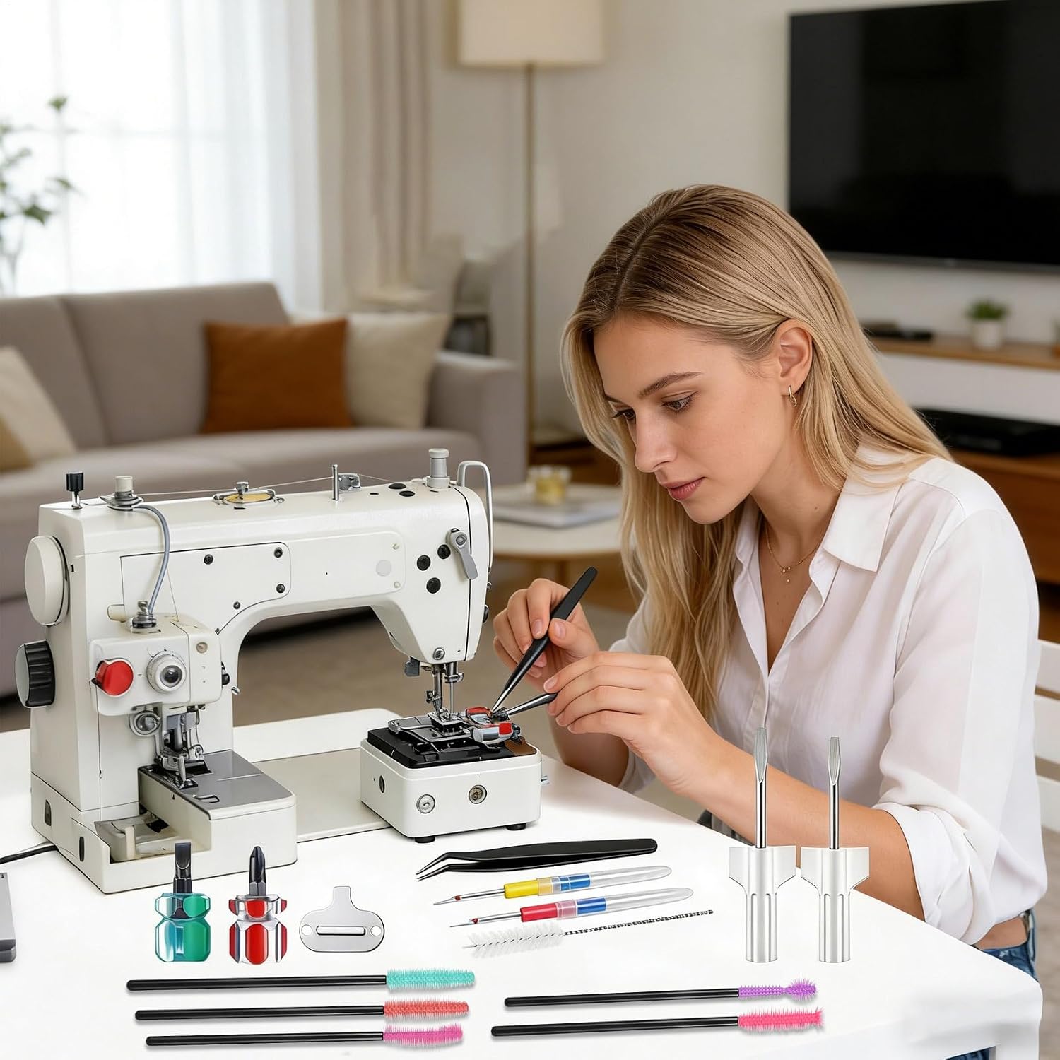 Sewing Machine Cleaning Brushes, Seam Ripper Tool with ABS Material, Complete Sewings Machine Cleanings Kit with Storage Bag, for Cleaning Sewing Machines, Tools