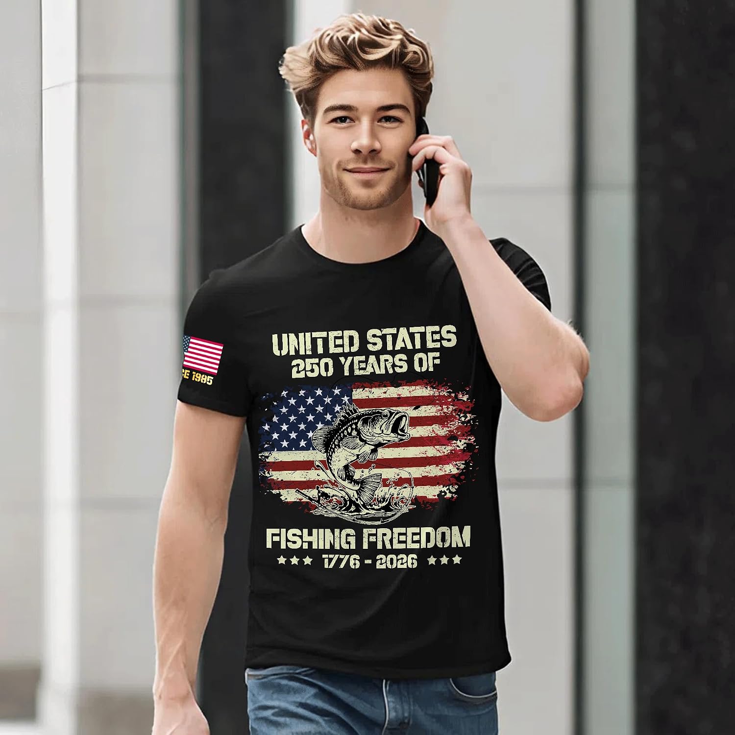 Hyturtle Personalized Fishing 250 Anniversary USA Shirt for Men, 250 Years America Anniversary T-Shirt, Flag Patriotic Eagle