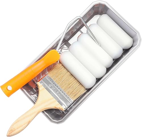 Rodillo de pintura de espuma, rodillo de pintura de 4 pulgadas con bandeja, mini rodillos de alta densidad para pintar, rodillo de pintura pequeño