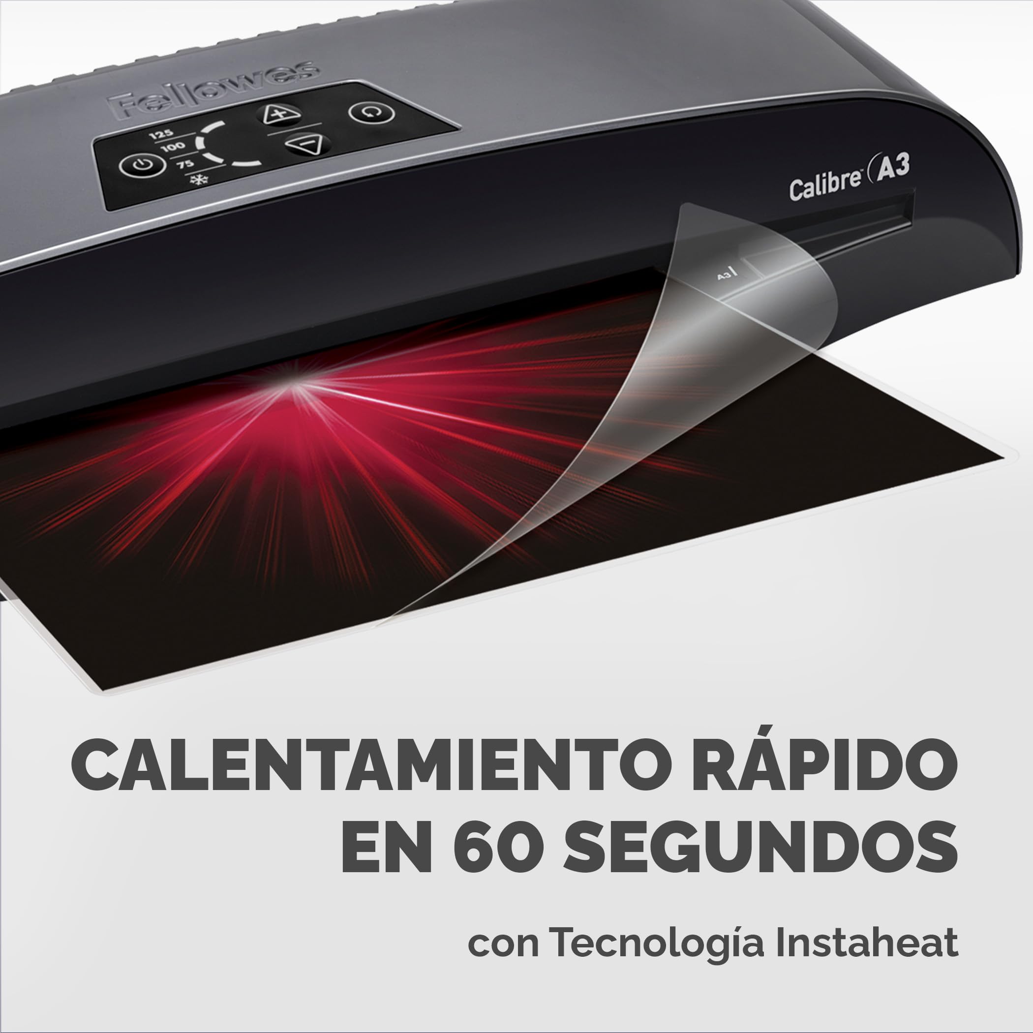 Fellowes Plastificadora A3 Calibre para pequeñas oficinas,1 minuto de calentamiento con apagado automático y modo de reposo, 80-125 micras, Incluye 10 fundas de plastificación A4, Negro
