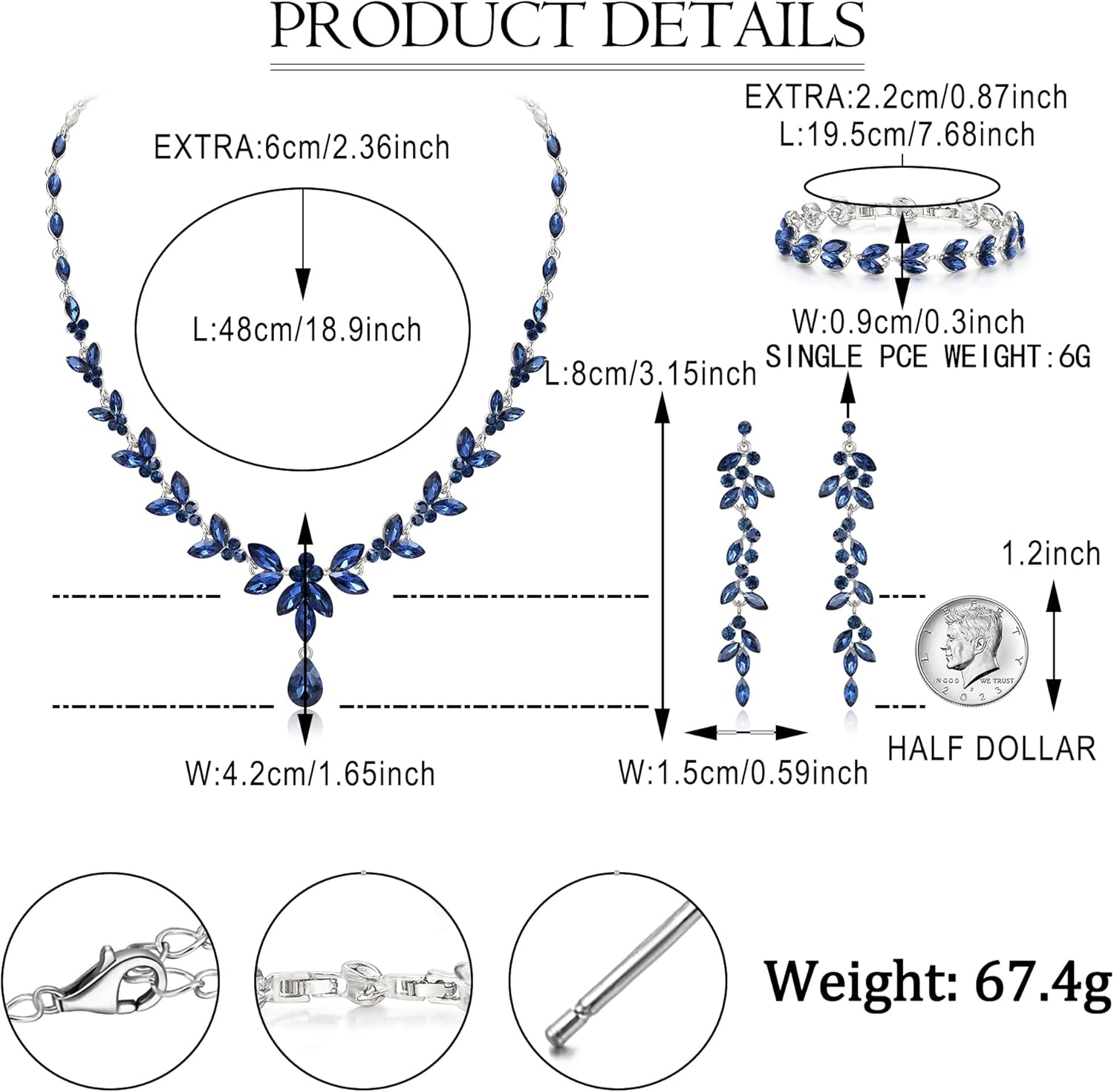 EVER FAITH Austrian Crystal Bridal Bridesmaid Jewelry Sets, Elegant Marquise Rhinestone Leaf Necklace Dangle Earrings Tennis Bracelet Set for Women - Image 5