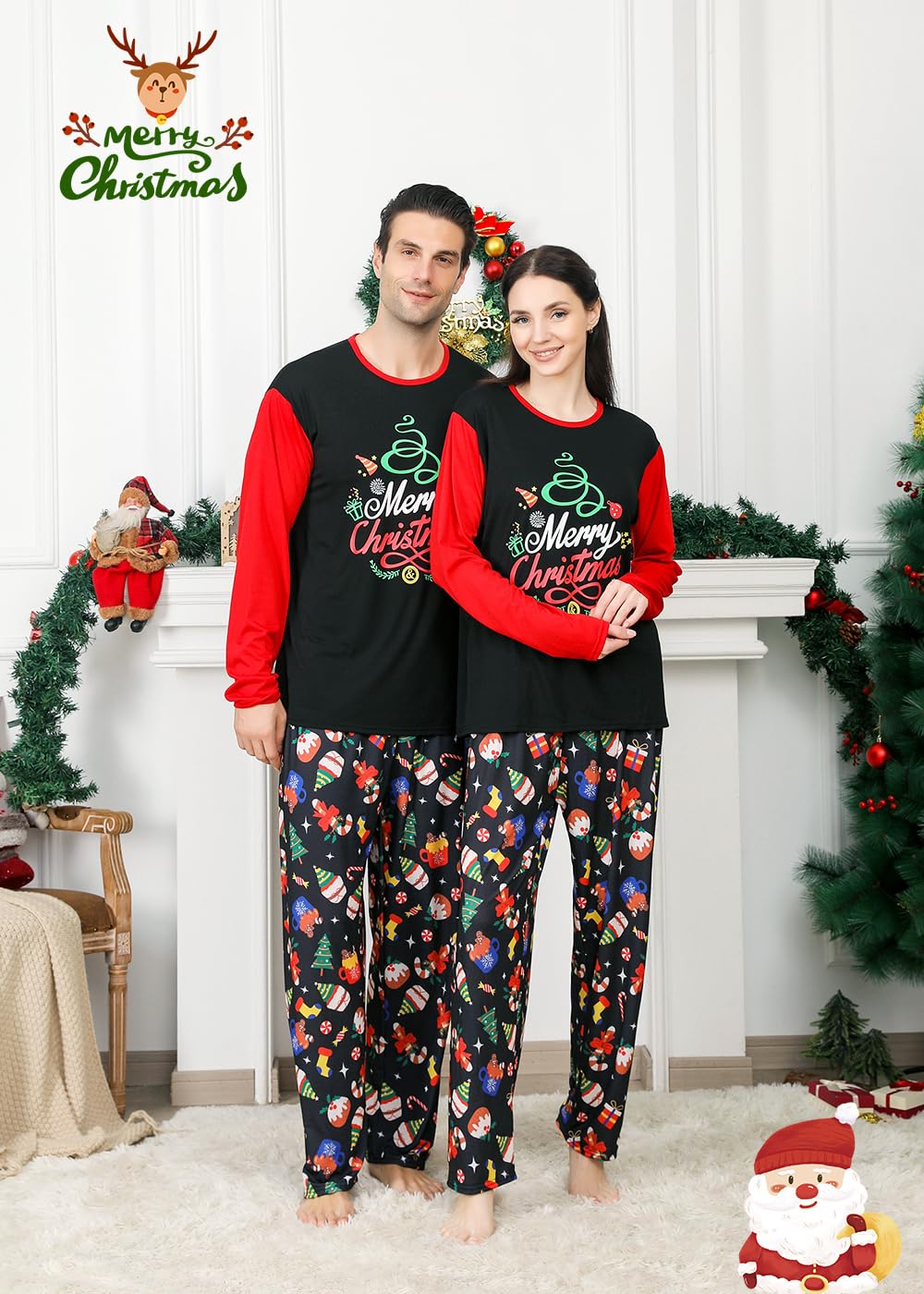 Conjuntos de pijamas de Navidad familiares a juego para mujeres/hombres/parejas/adultos, pijamas de árbol de Navidad para vacaciones, ropa de dormir