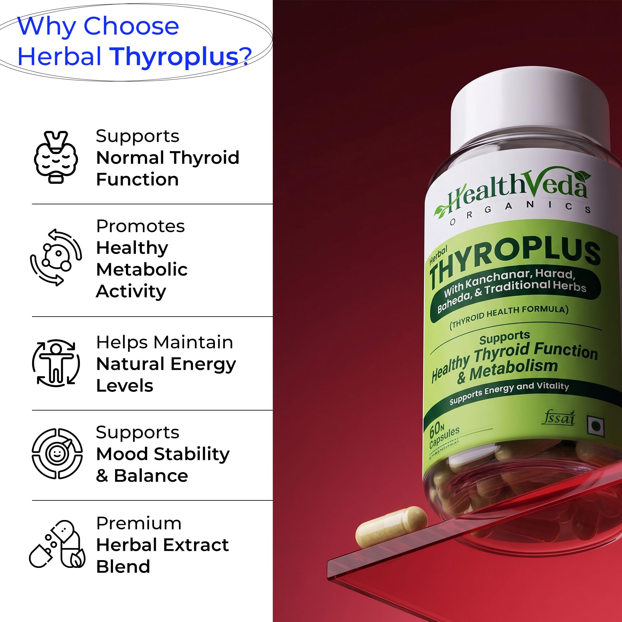 Health Veda Organics Thyroplus Herbal Supplement | Supports Thyroid Health & Metabolism | With Kanchanar, Baheda & Amla | 60 Veg Capsules 3