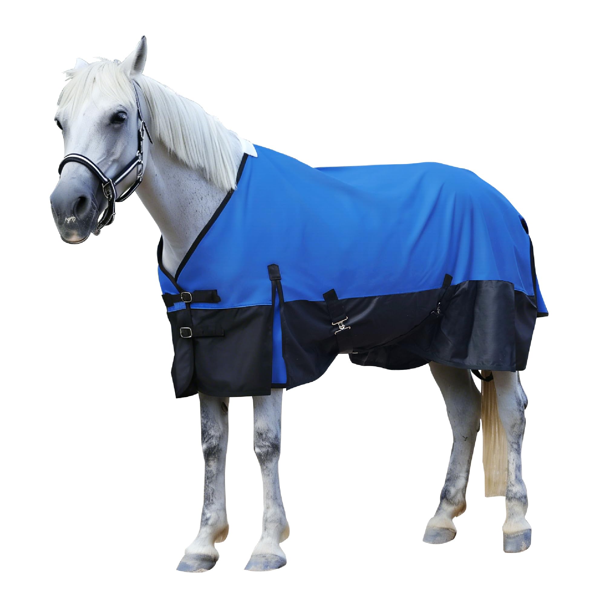 Coperta per cavallo senza riempimento, 600D, impermeabile, leggera, con collo standard, per esterni, 0 g, blu reale