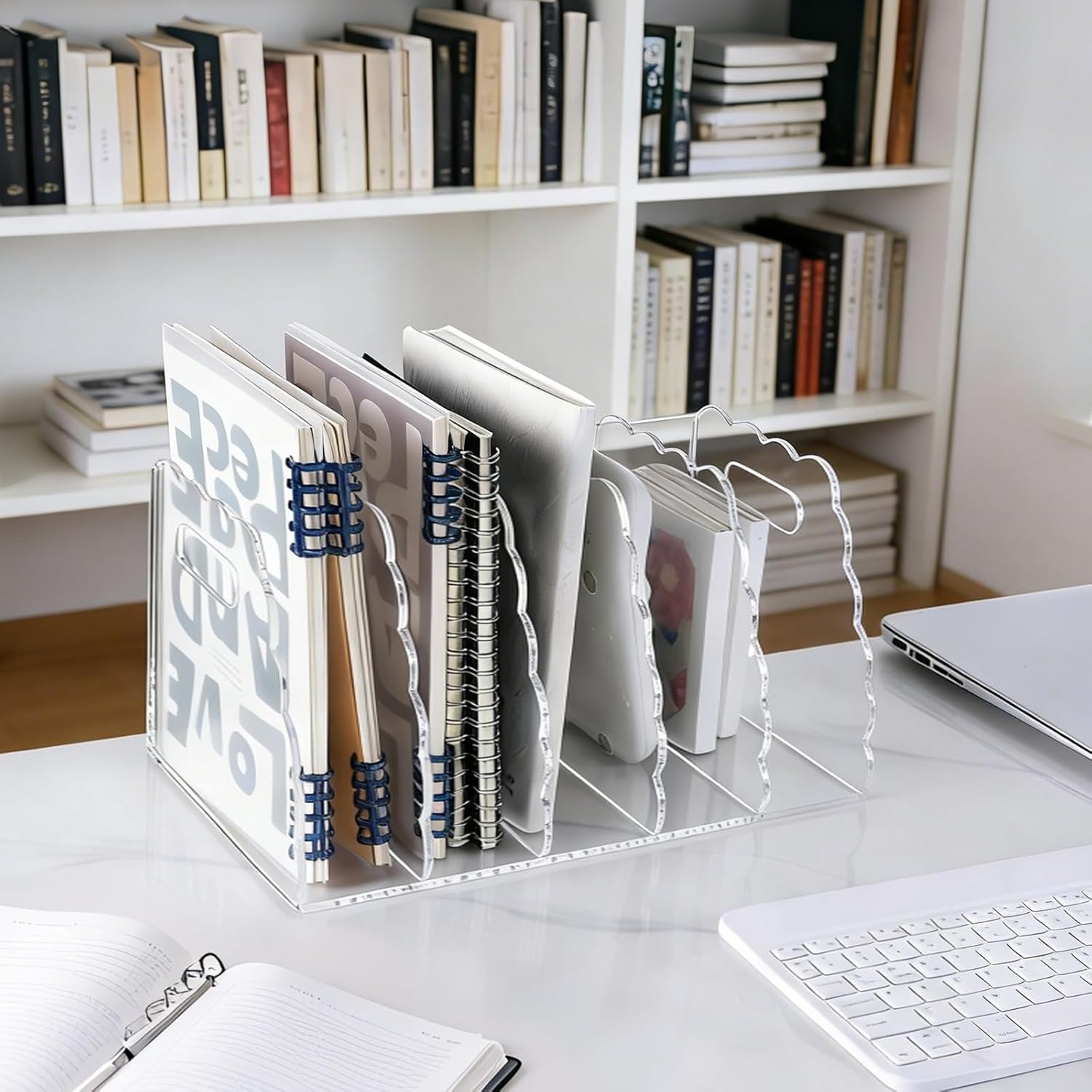 Adevar Clear Acrylic Magazine File Holder 5 Vertical Magazine File Organizer Binder Book Holder for Desk Acrylic Desk Organizer Clear Office Racks & Displays for Office Home Classroom