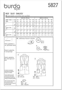 Burda Style X05827BURDA Misses' Long Lapel Vest Sewing Pattern Packet, Design Code B5827, Sizes 10-20 (36-46)