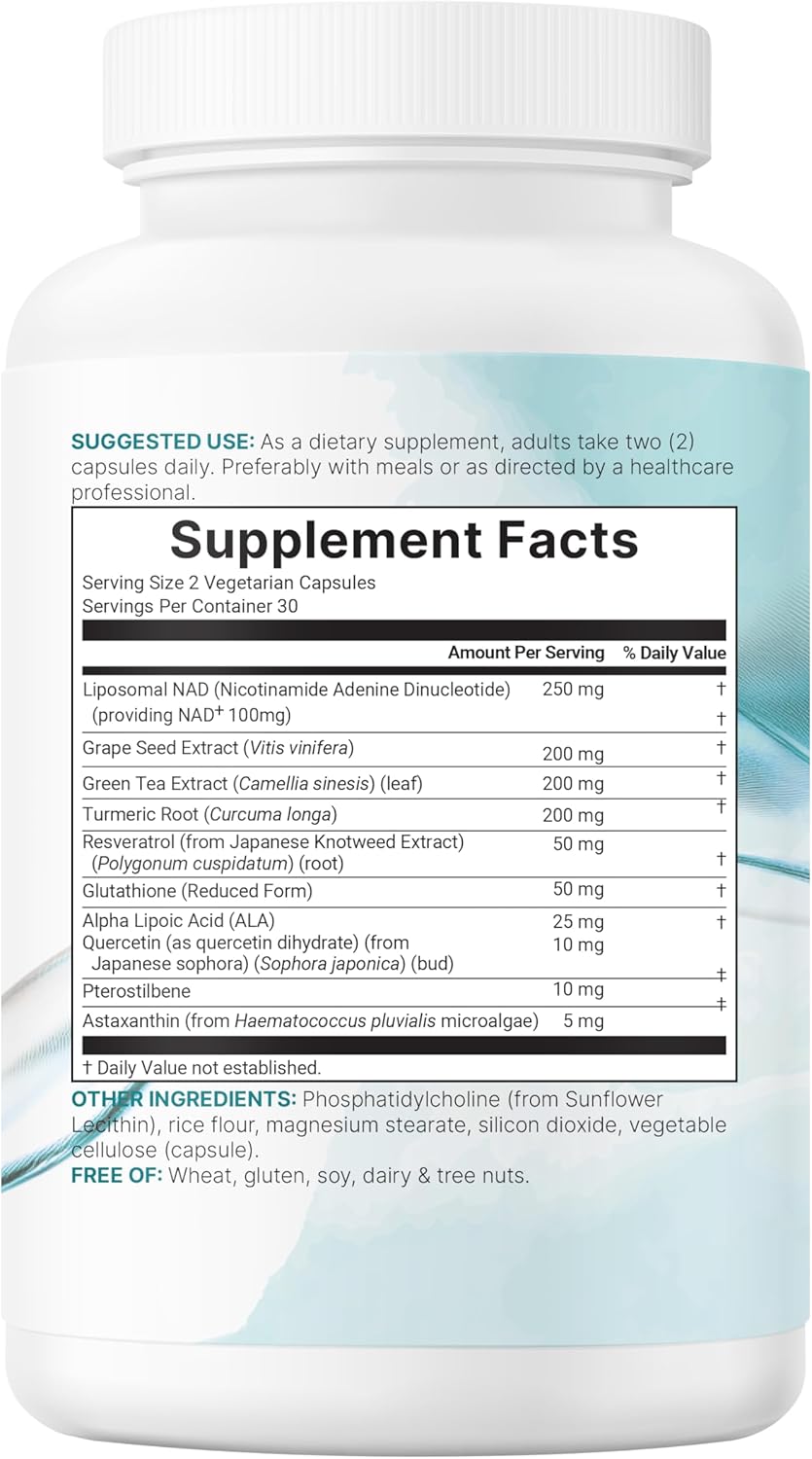 Micro Ingredients Liposomal NAD+ Ultimate Complex 1,000mg | 60 Veggie Capsules | NMN Pathway Formula | 10-in-1 with Resveratrol, Glutathione, & Astaxanthin | NAD Supplement for Women & Men - Image 6