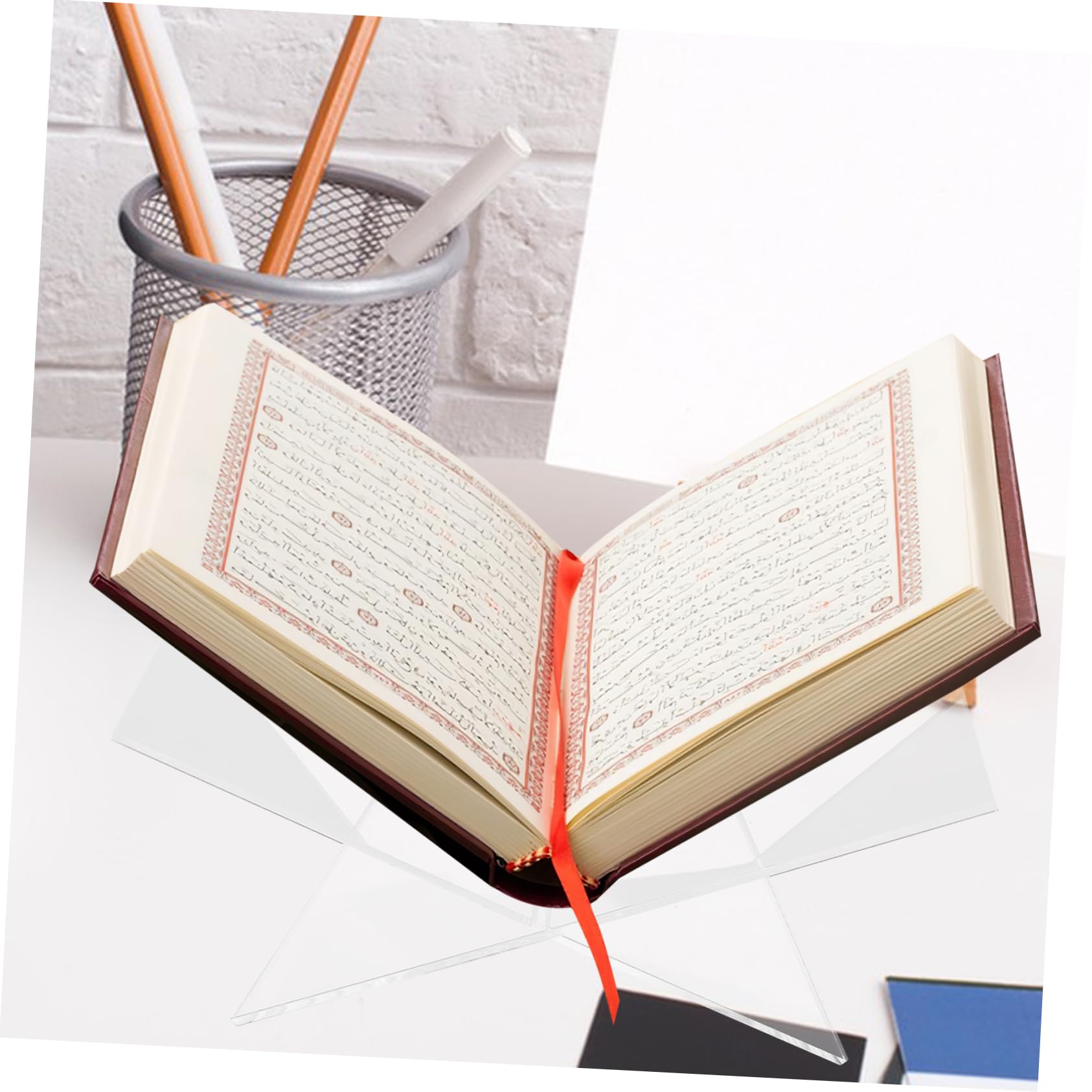 Espositore Libri in Acrilico a X, Angolo Inclinato, Moderno | Supporto Verticale per Lettura e Mostra, Uso Ufficio e Commercio, Resistente All'usura, per Banco