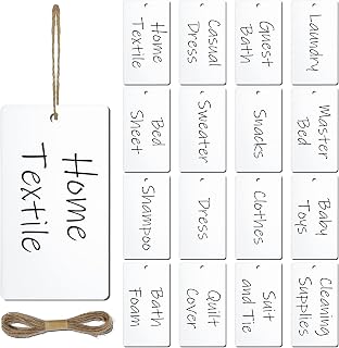 Zonon 16 Pieces Basket Tags 3.5” x 2”Acrylic Hanging Tags for Storage Bins with Jute String Label Holders for Storage Bins Gift Clothes Kitchen Pantry Office DIY Crafts Wedding Holiday(White)