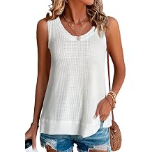 Women's Tops Waffle Knit Summer Tank Tops Casual Scoop Neck Sleeveless Loose Tunic Shirts
