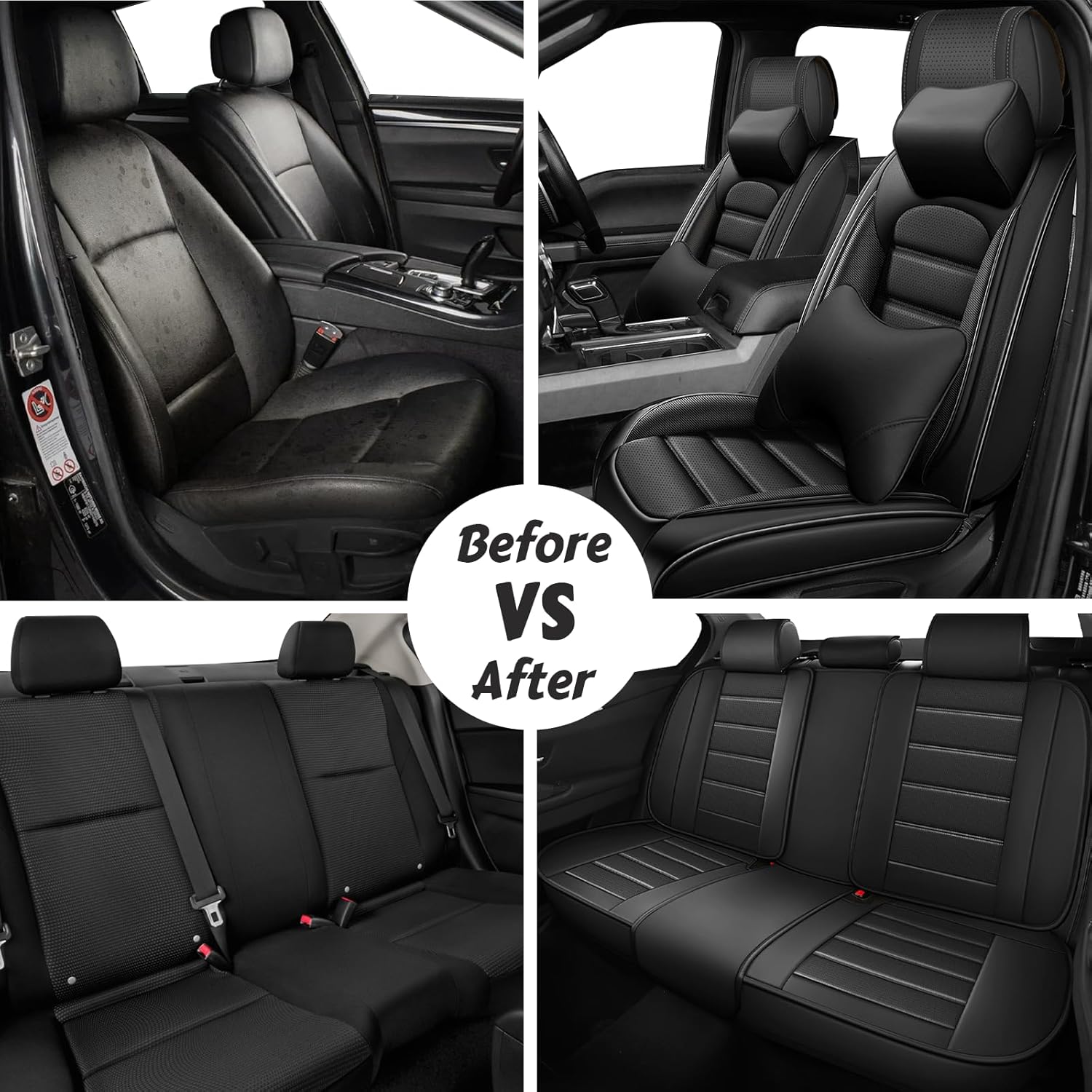 ILMO Seat Cushion Cover Compatible with 2007-2026 Chevrolet Silverado 2500, Nappa Leather Auto Interior Covers, All-Inclusive Seats Cover(Classic Black, Luxury Full Set)