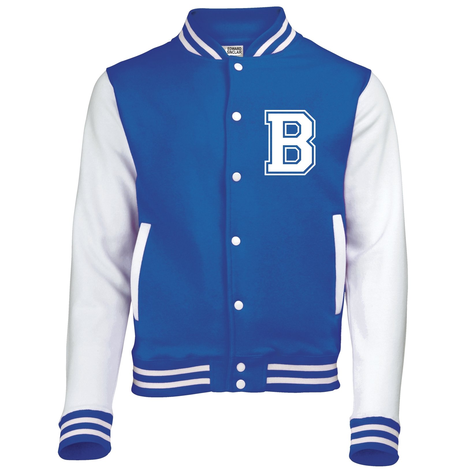 Edward Sinclair | 12-13YRS | Named | ROYAL BLUE & WHITE SLEEVES VARSITY JACKET with name and initial