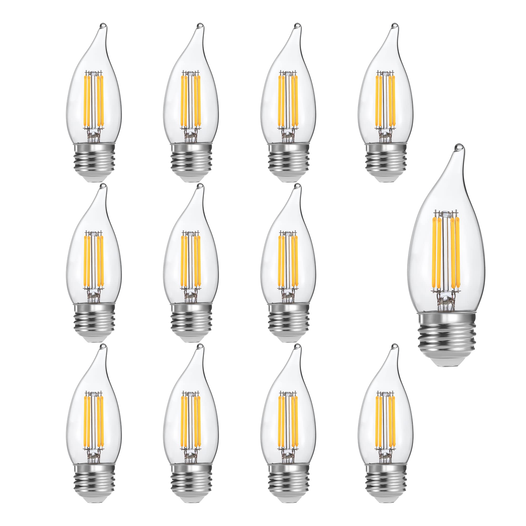 Photo 1 of ALAMPEVER Dimmable 12-Pack CA11 Candelabra LED Light Bulb, 4.5W (60W Equivlant) LED Chandelier Light Bulb, E26 Standard Base, 2700K Soft White, 450LM, CRI80 12 60w Soft White-ca11