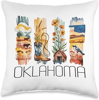 Oklahoma, Watercolor Brush Stroke State Pride, Country Farm Throw Pillow