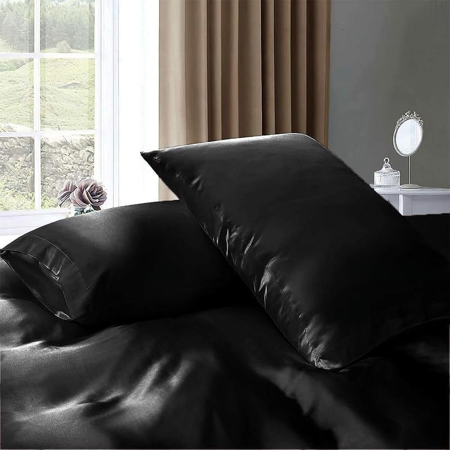 Pure Mulberry Silk Duvet Cover - 19 Momme 6A Graded Silk - 1 Piece Duvet Cover Full/Queen 90" x 90", Black