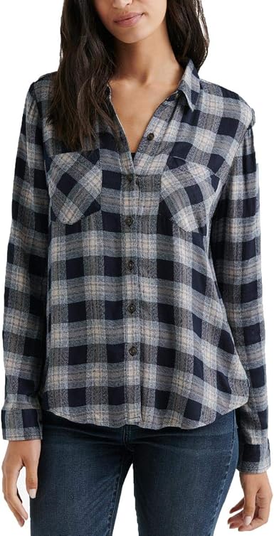 Yarn Dyed Plaid Button Up Shirt in Navy 