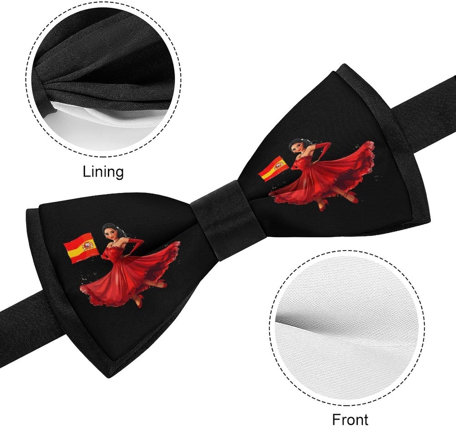 Flamenco Dancer Spain Flag Spanish Bow Ties for Men Fun Printed Pre Tied Adjustable Bowtie for Party Wedding