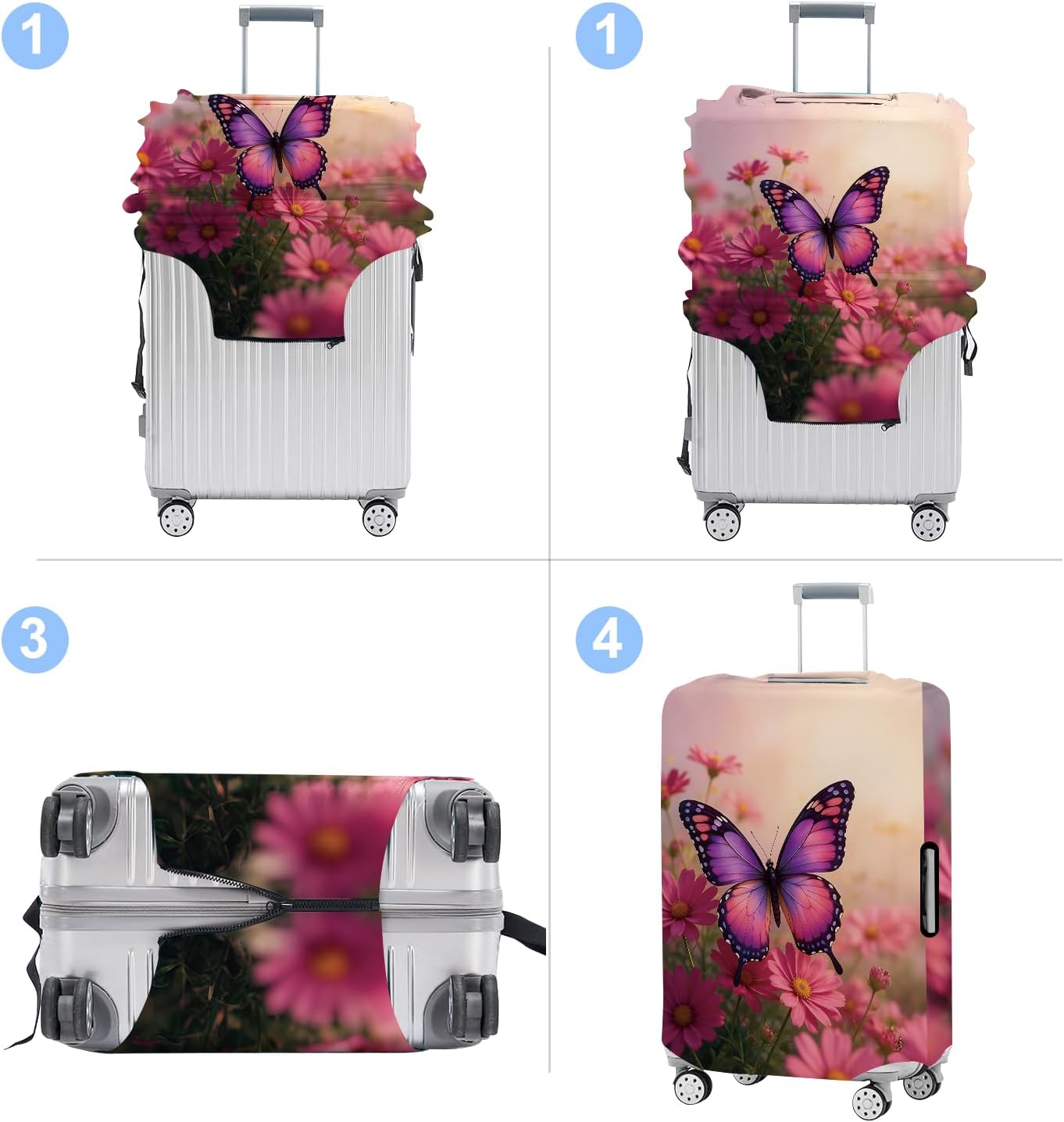 Luggage Cover Washable Suitcase Protector Anti-scratch Suitcase cover Fits 20-34 Inch Luggage (Pink butterfly, XL(32-34inch suitcase))