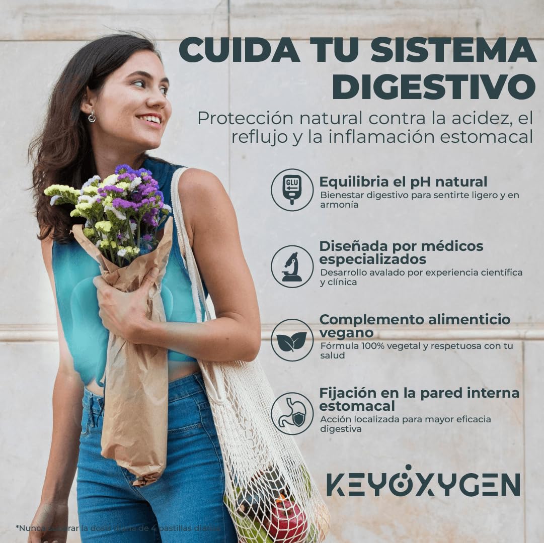Enzimas Digestivas Liberación Estomacal con Zinc + Vitamina A Y L-Carnosina - Complemento Alimenticio Vegano para El Mantenimiento de las Mucosas 120 Cápsulas | KeyOxygen Stomach Caps