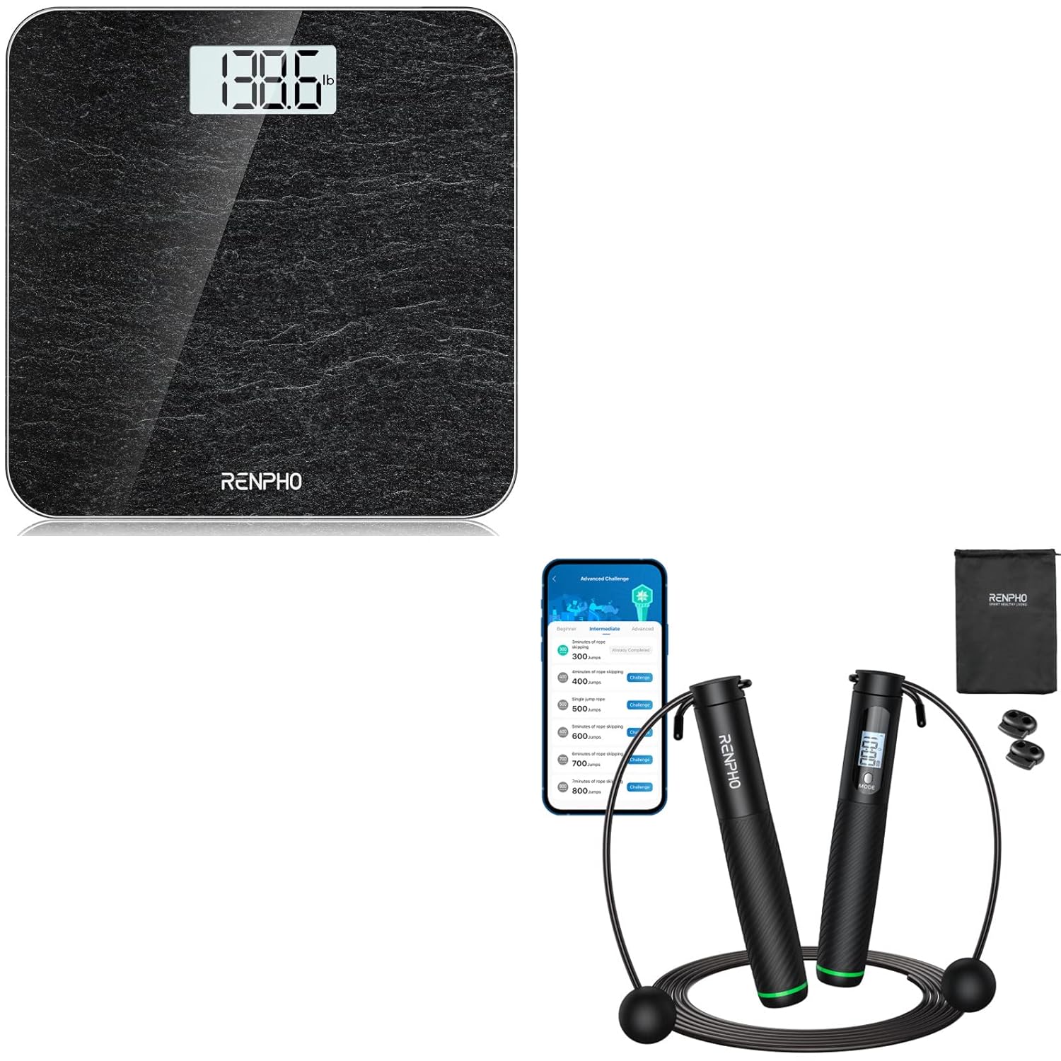 RENPHO Digital Bathroom Scale Marble, Cordless Jump Rope