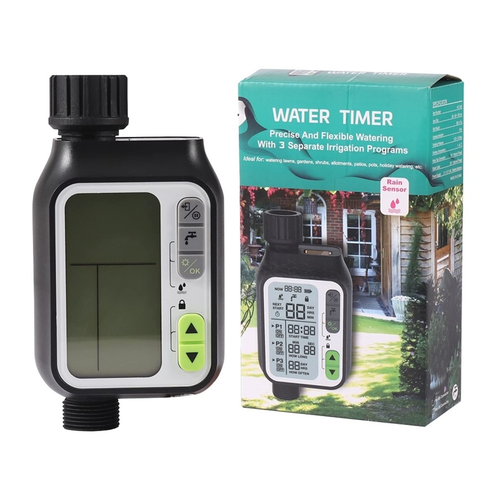 Wassertimer Sprinkler -Timer -Wasserversorgungs -Timer mit Regensensor -Bewässerung Timer wasserdichtem Wasserstandssensor Automatischer Bewässerungssystem Bewässerungssteuerung Schlauchtimer (Color