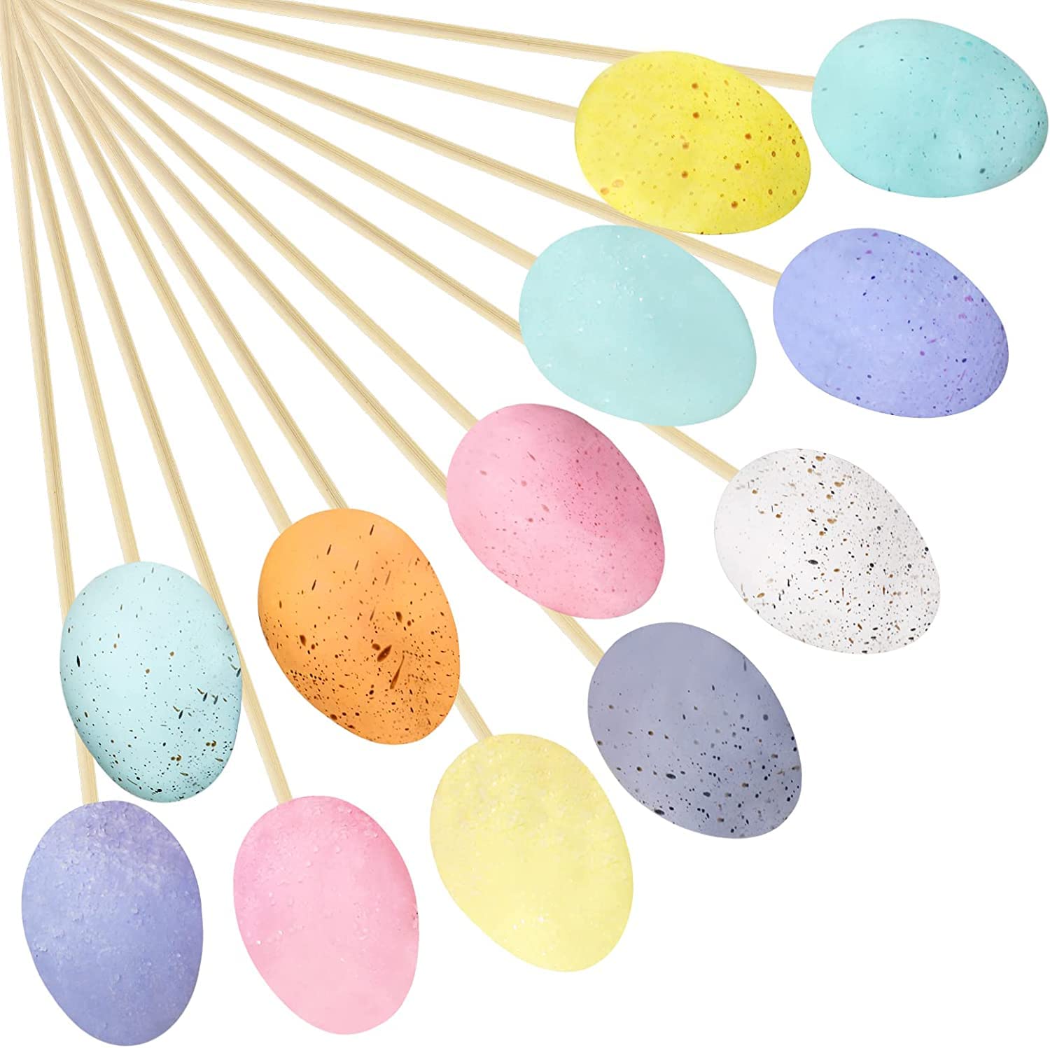 12 Pcs Easter Picks Faux Foam Easter Egg Picks Decorative Pastel Speckled Easter Egg Stems 10.6