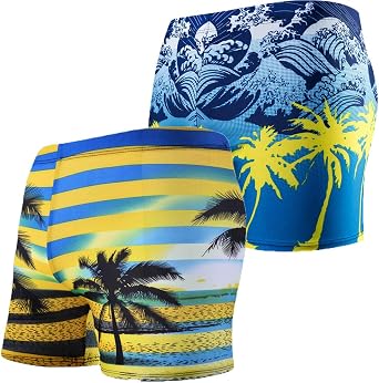 Monvecle Mens 2 Pack Compression Quick Dry Rapid Swim Square Leg Jammer Swimsuit Boxer Briefs Shorts