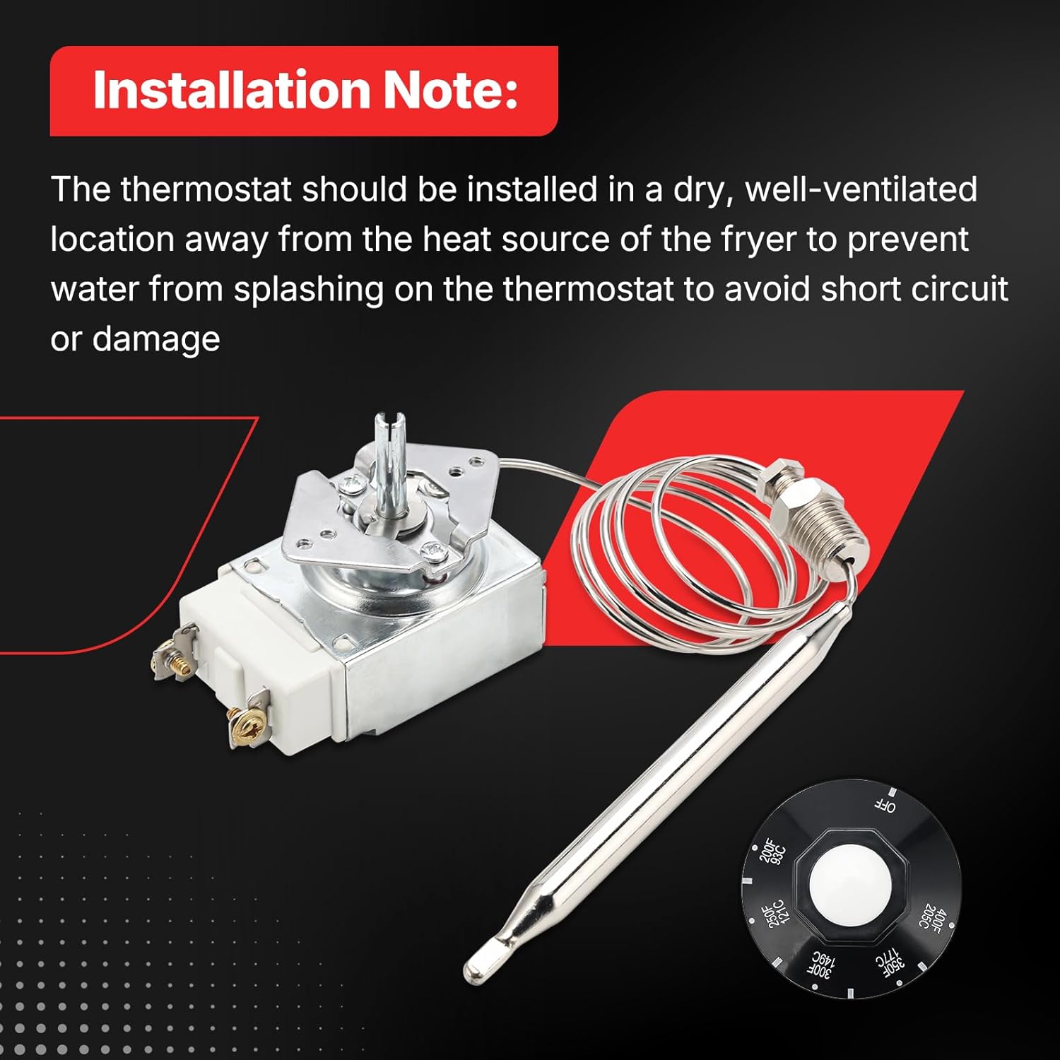 RX-1-36 Thermostat Fryer for 1/4" Mpt Stuff Box, 60125401 Thermostat for Deep Fryer Compatible with Pitco 60125401 fit for Royal Range 3113, 200-400F (Silver)