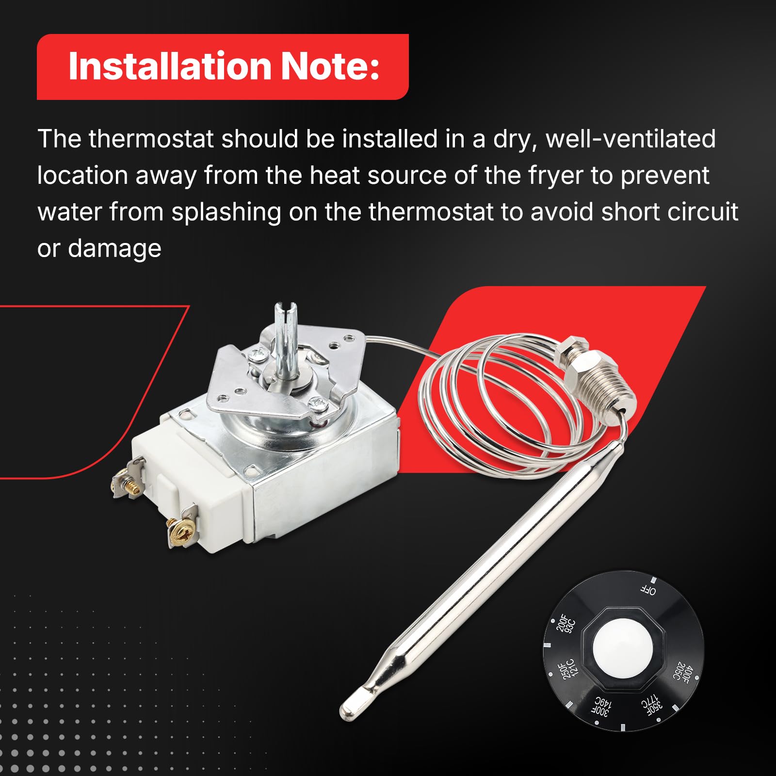 RX-1-36 Termostato para freidora de 1/4 pulgadas Mpt Stuff Box, termostato 60125401 para freidora compatible con Pitco 60125401 apto para Royal Range 3113, termostato de freidora 200-400F (plateado)