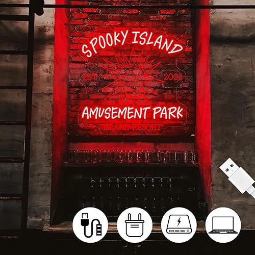 Miniatura 3 de Spooky Island Neon Sign Retro Cartoon Halloween Movie LED Decor Spooky Tombstone LED Wall Decor Rip Led Sign for Ghost Night Lamp Birthday Party