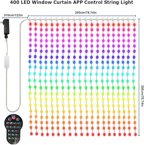 Vista 9 de AKEPO Luces LED inteligentes programables para colgar en ventana, IP65 400 RGB LED APP Control DIY texto y patrón de luces de hadas para propuestas