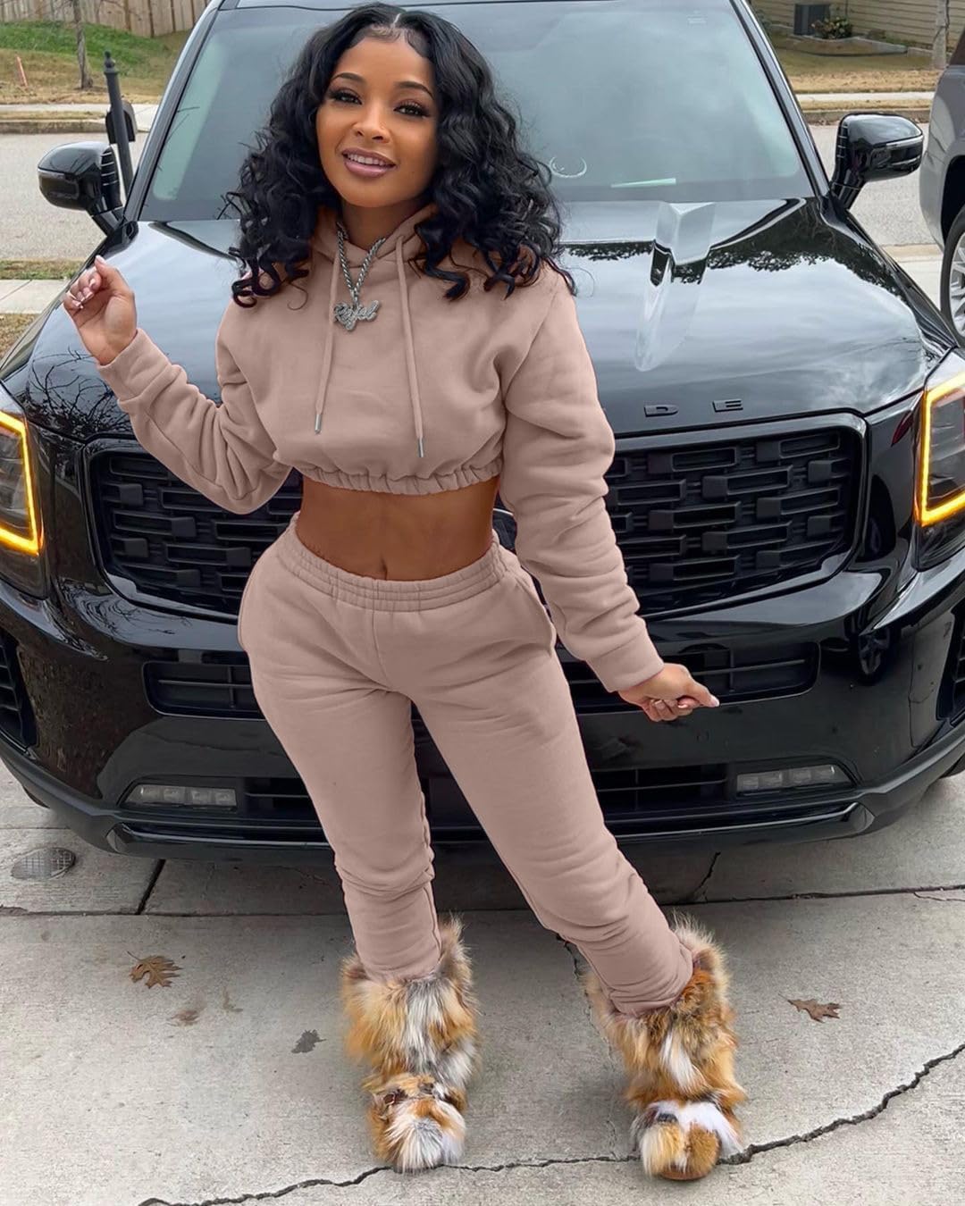 Sweatsuits for Women Set 2 Piece Tracksuits Outfits Casual Long Sleeve Crop Hoodie Jogger Pants Matching Sets