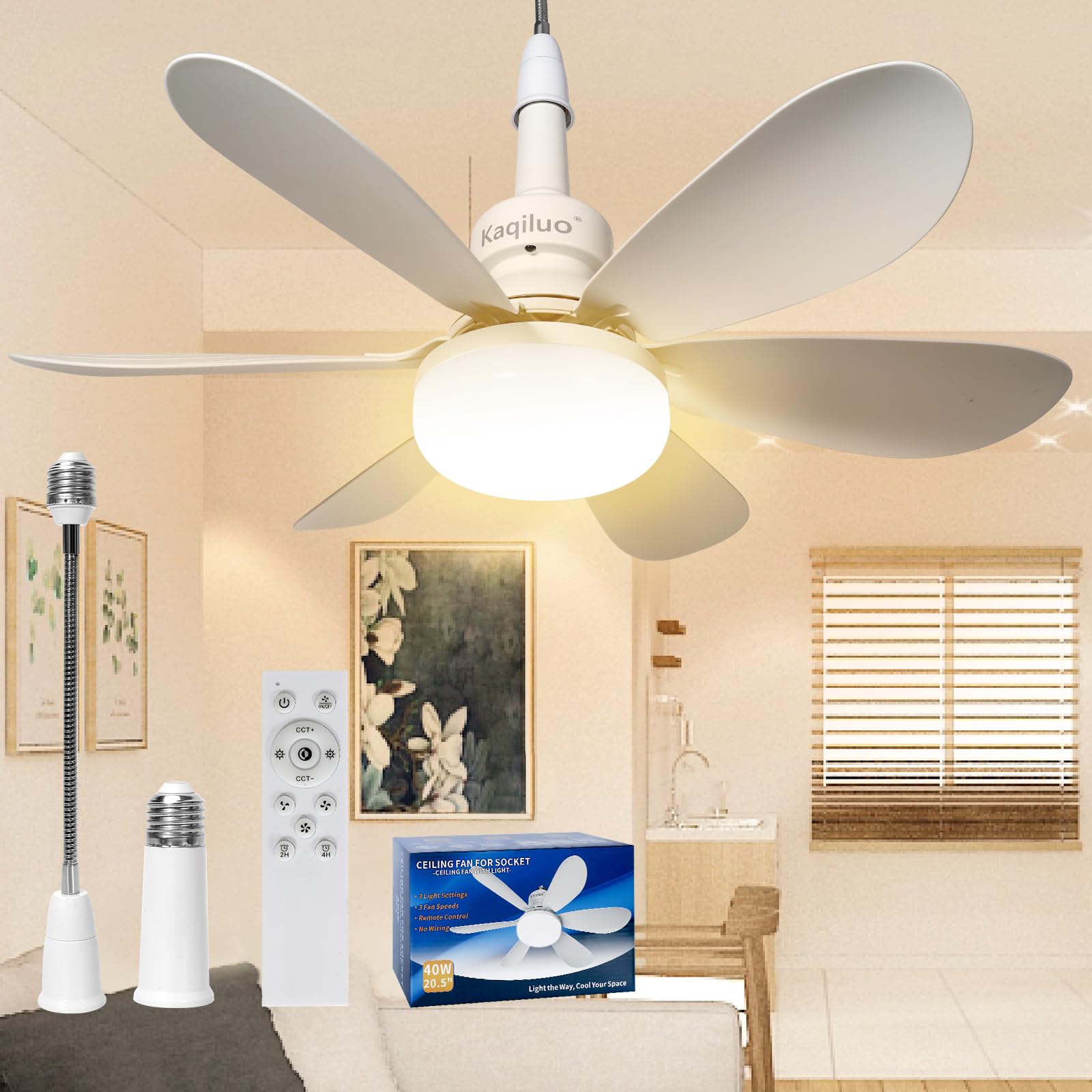 Amazon.com: Kaqiluo Socket Fan Light with Remote, 20.5’’ Screw in ...