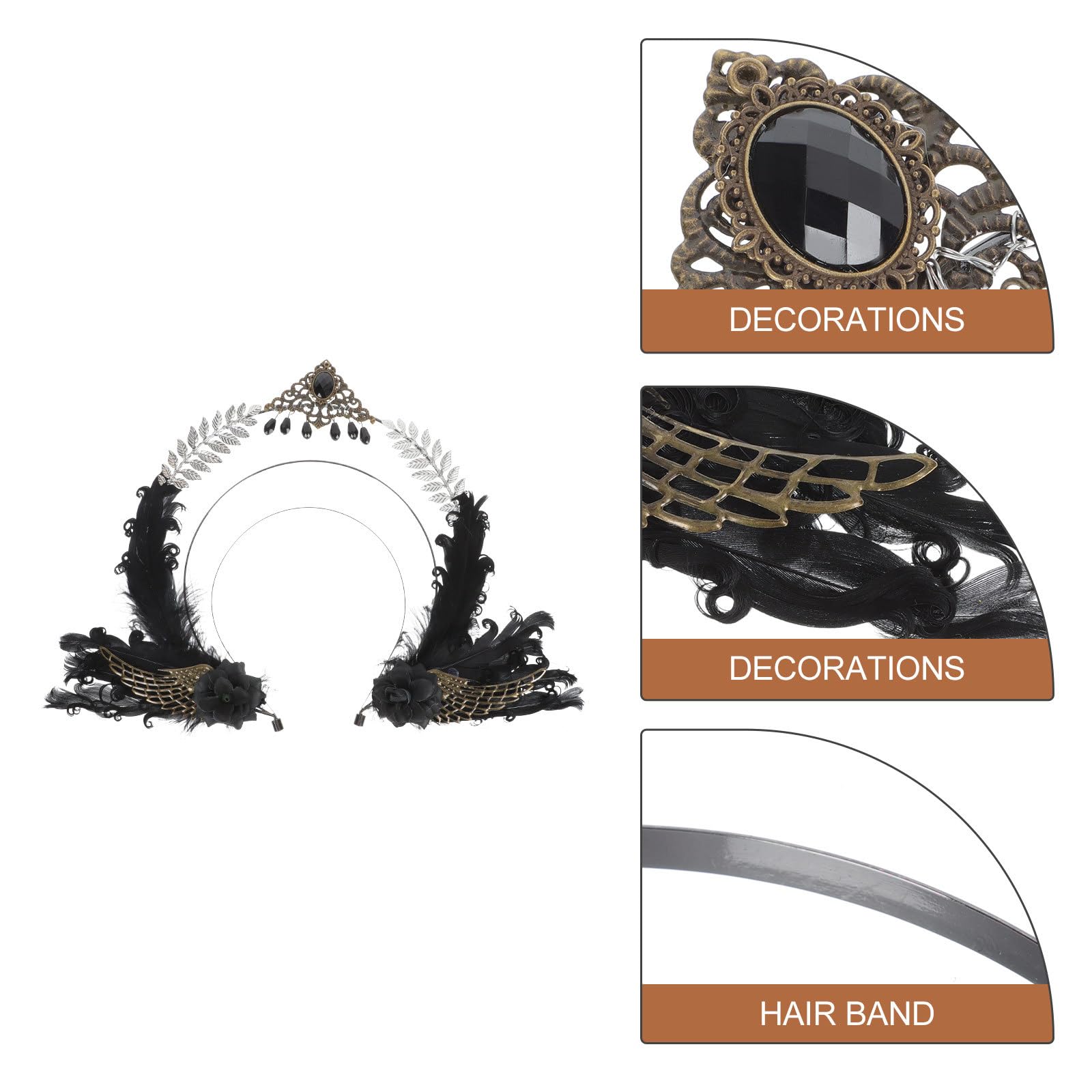 Vintage Haarreif mit Federn und Strasssteinen Eleganter Party Kopfschmuck aus Metall Delikate Dekoration Einfach zu Tragen für Halloween und Themenpartys