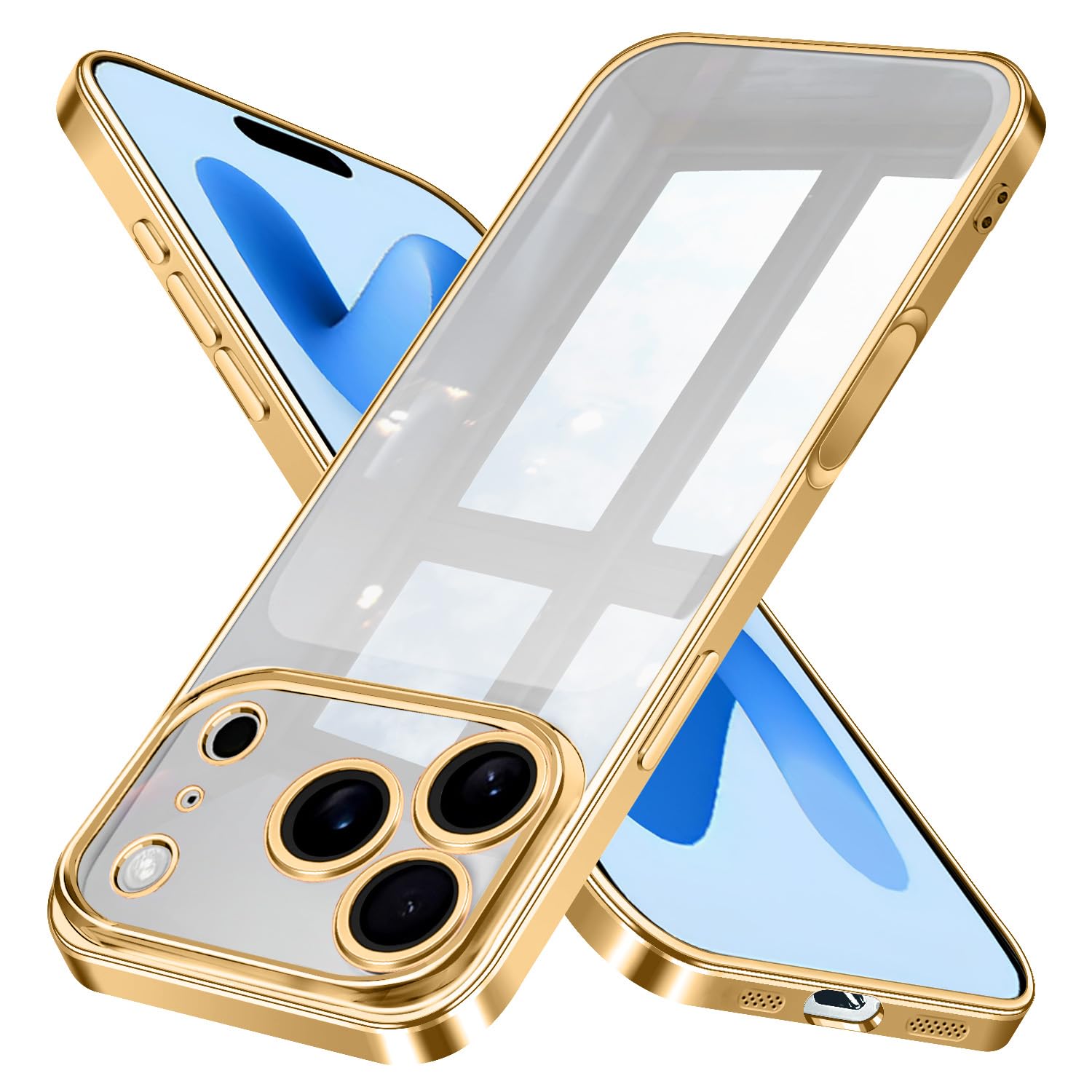 kadixini iPhone 18 Pro用 ケース クリア アイフォン 17pro カバー カメラレンズ付き あいふぉん18pro ゴールド