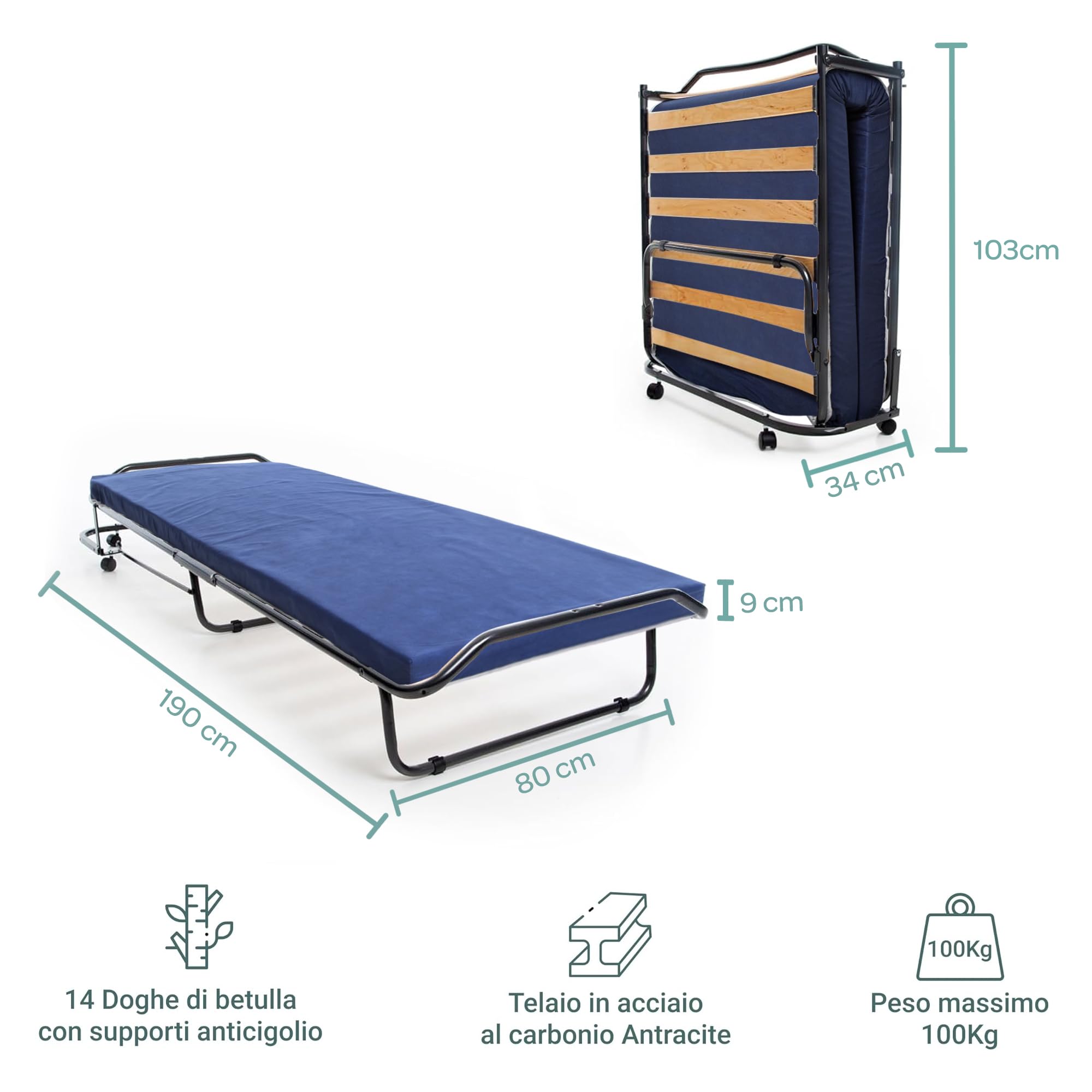 DOLCI SOGNI Mobile Letto A Scomparsa Singolo Bianco 80x190, Letto a Scomparsa con Mobile dotato di Rete a Doghe in Legno e Materasso, Letto Pieghevole Estraibile