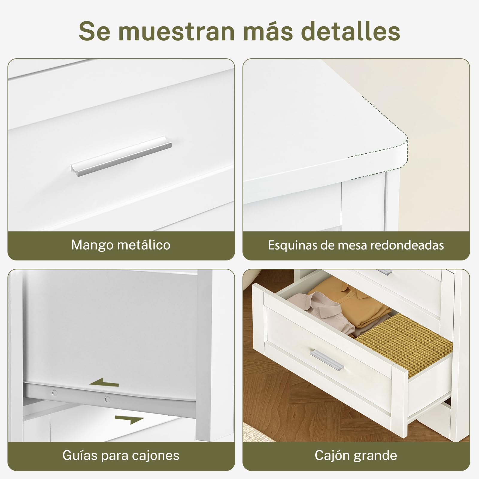 Comoda Dormitorio 5 Cajones Blanca, Cómoda y Cajonera Multifunción para Dormitorio - Sinfonier Blanco de Gran Capacidad, Ideal para Salón y Entrada, 60x35x96.5 cm