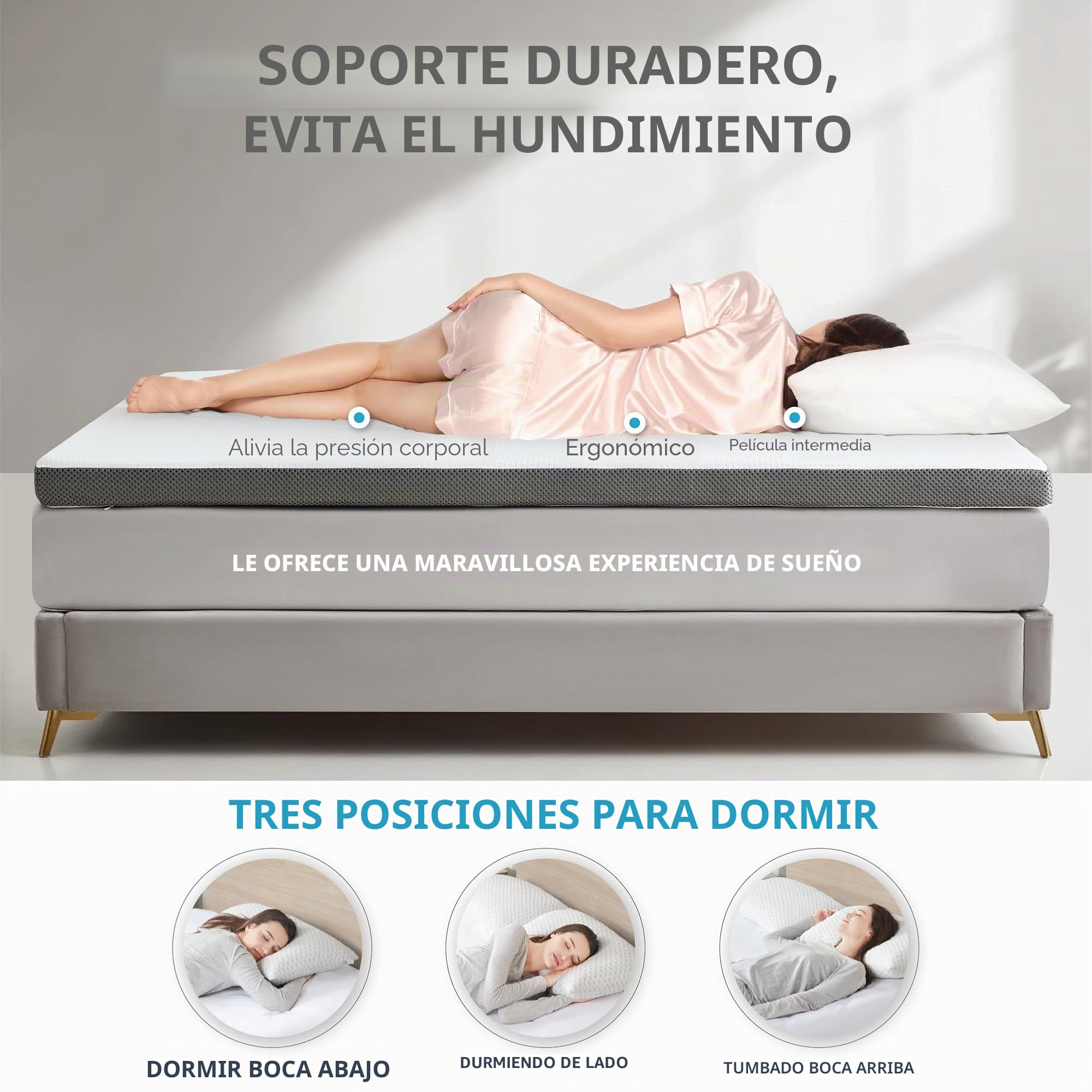 Degrees of Comfort Topper para colchones de 160 x 200 cm, 8 cm de altura, dos grados de dureza H2&H3, colchón de espuma viscoelástica de gel con funda de colchón transpirable extraíble, certificado