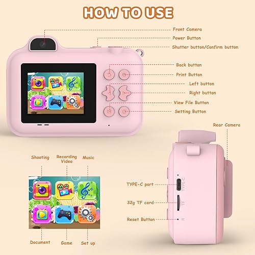 Miniatura 7 de Impresión instantánea de cámara para niños, regalos de cumpleaños de Navidad, juguetes para niñas y niños de 4 5 6 7 8 9 10 11 12 años de edad,
