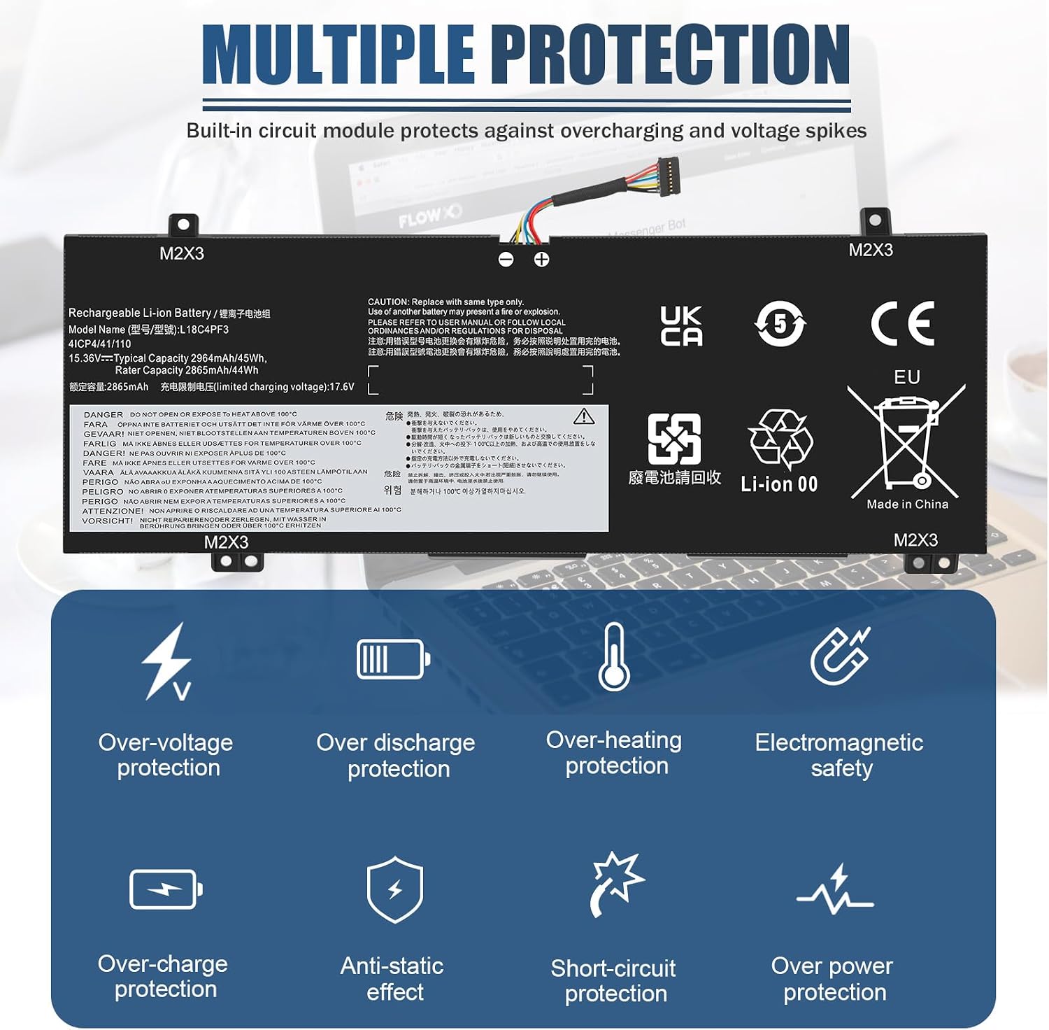 new net - Batteria L18C4PF3 [15.36V - 2865mAh] Compatibile con Lenovo Ideapad S540-14IML (Type 81NF), S540-14IML Touch (Type 81V0), S540-14IWL ( Type 81ND), S540-14IWL Touch (Type 81QX