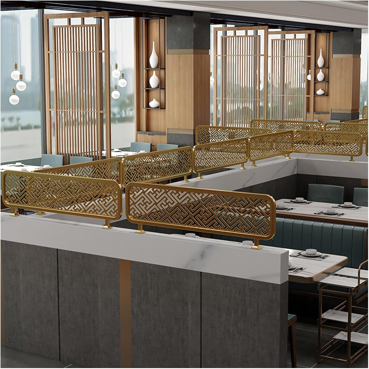 Gold Hollow Out Decorative Partitions for Dining Areas - Non-Fading Hot Pot Restaurant & Office Desk Divider, 120cm Low Fence, Stylish Room Separation Solution