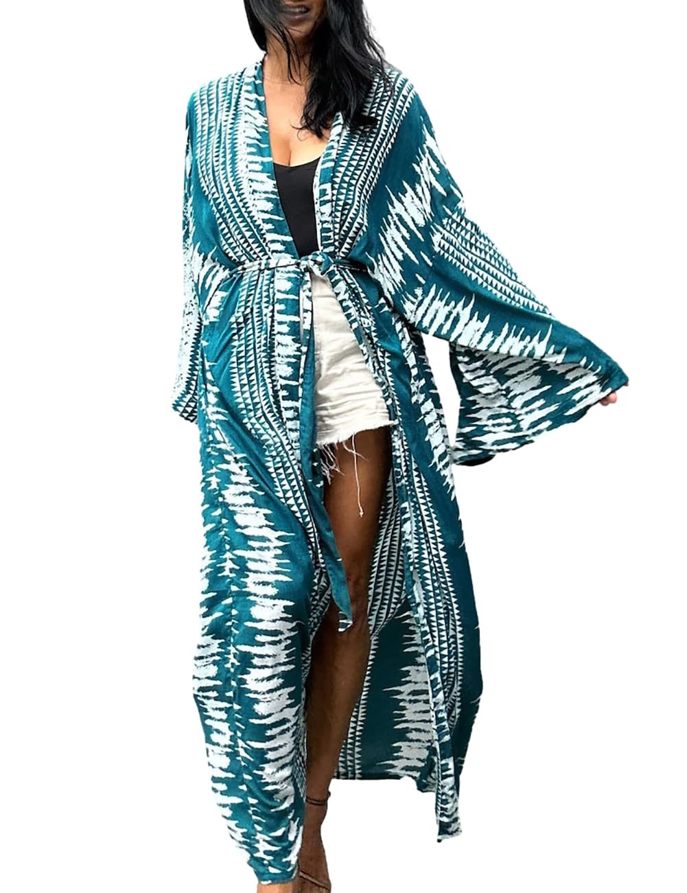 Bsubseach Stylish Tie Dye Open Front Long Kimono Swimsuit Coverup for Women
