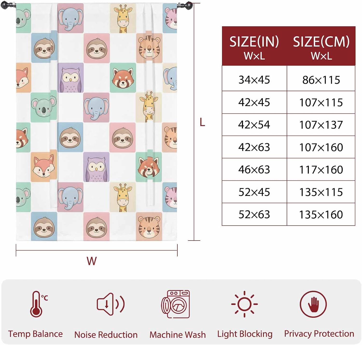 Checkered Cartoon Animals Tie Up Curtains for Windows 63 Inch Length Balloon Curtains Kitchen Adjustable Balloon Window Shade Modern Cute Animal Tie Up Valance Bathroom Curtain Window 46"x63"