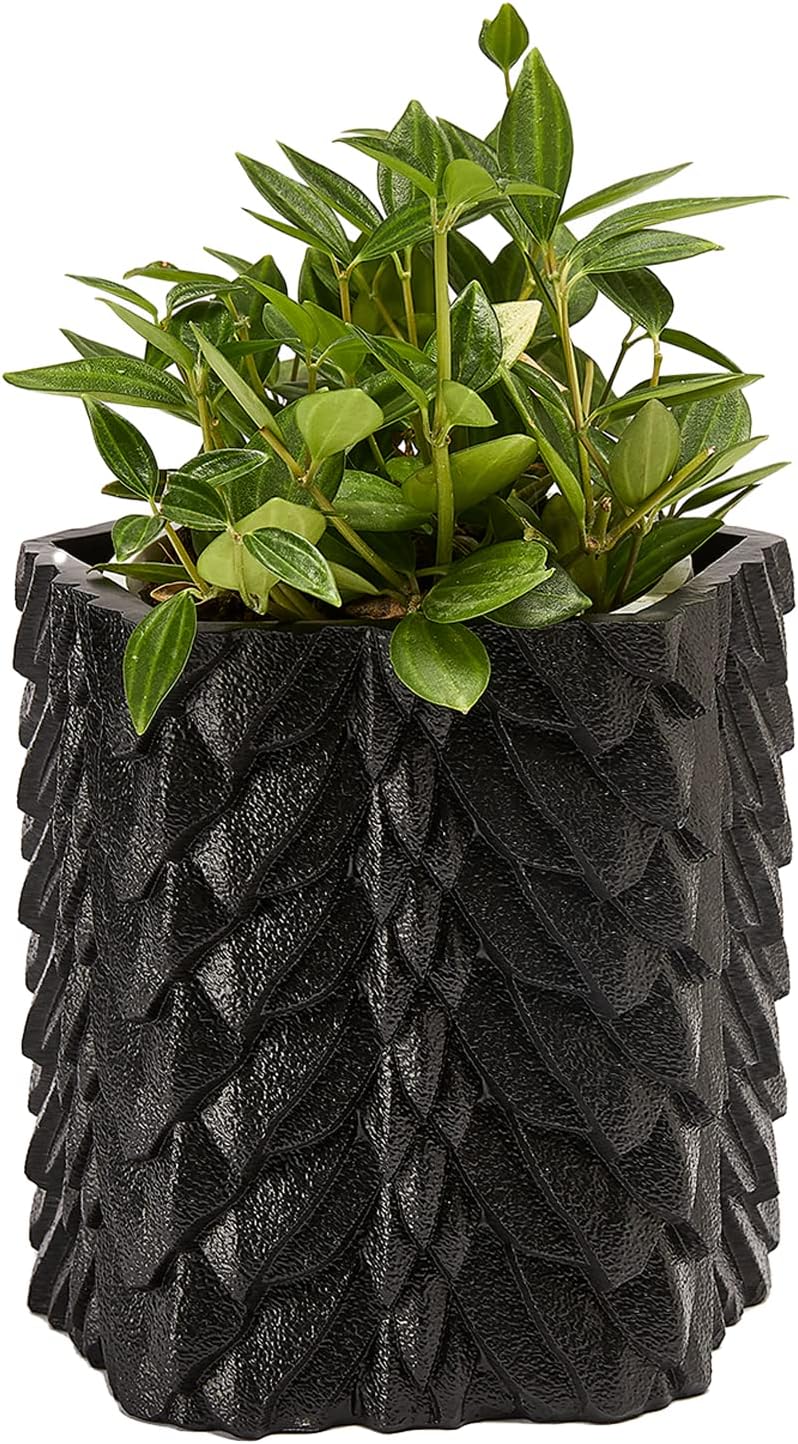 GUTE Dragon Scales Planter Pot & Vase Decanter - GOT, Fantasy I Plant and I Know Things - Black Marble Color 6" Flower Plant Vase - Dragón Monster Cylindrical for Home & Indoor