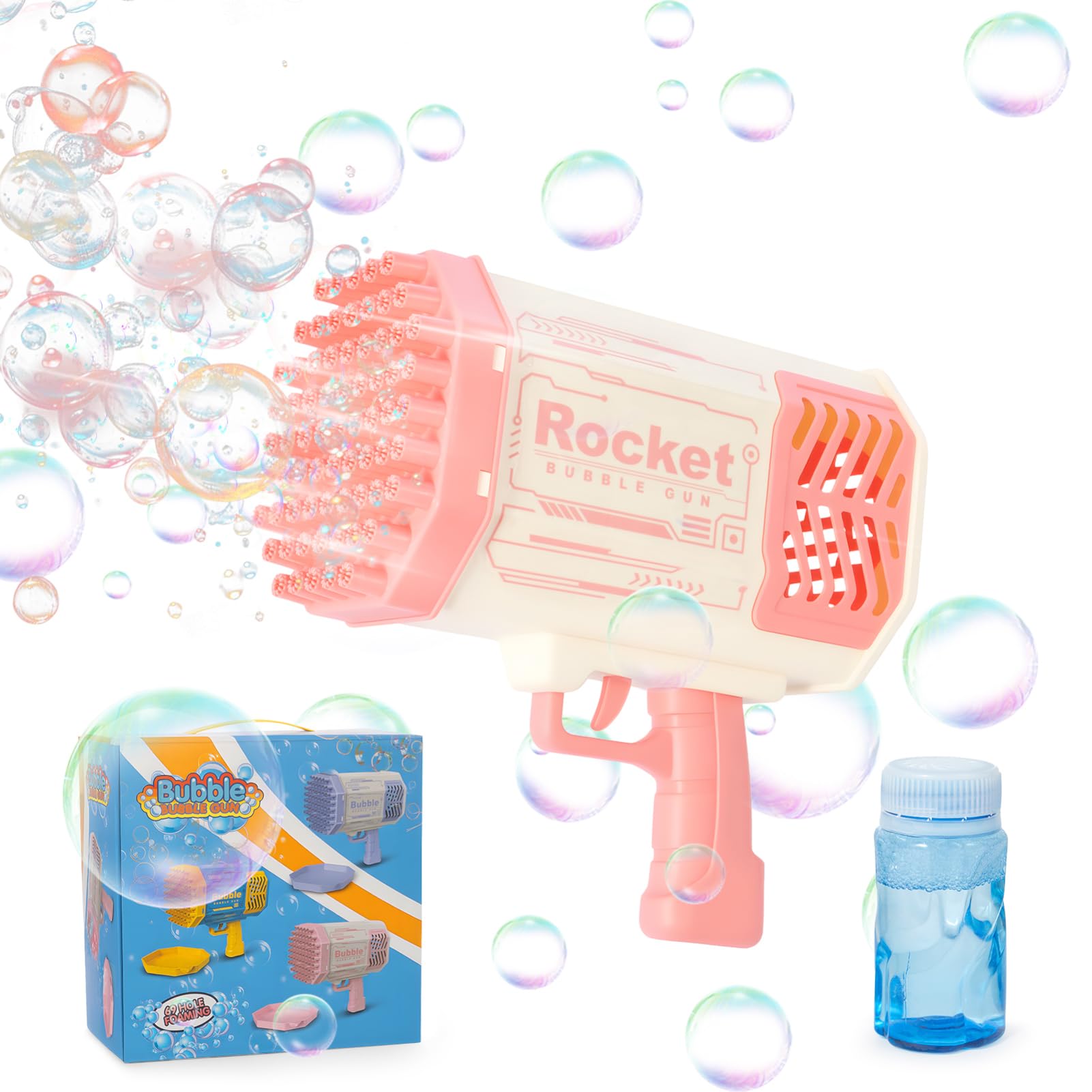 Trintion Bubble Gun Bubble Maker Outdoor Garden Party Games Toys 5000+ Bubbles Per Minute Outdoor Indoor Blaster for 3-8 Year Olds Girls Boys, Kids Birthday Gifts Bubble Blaster, Pink