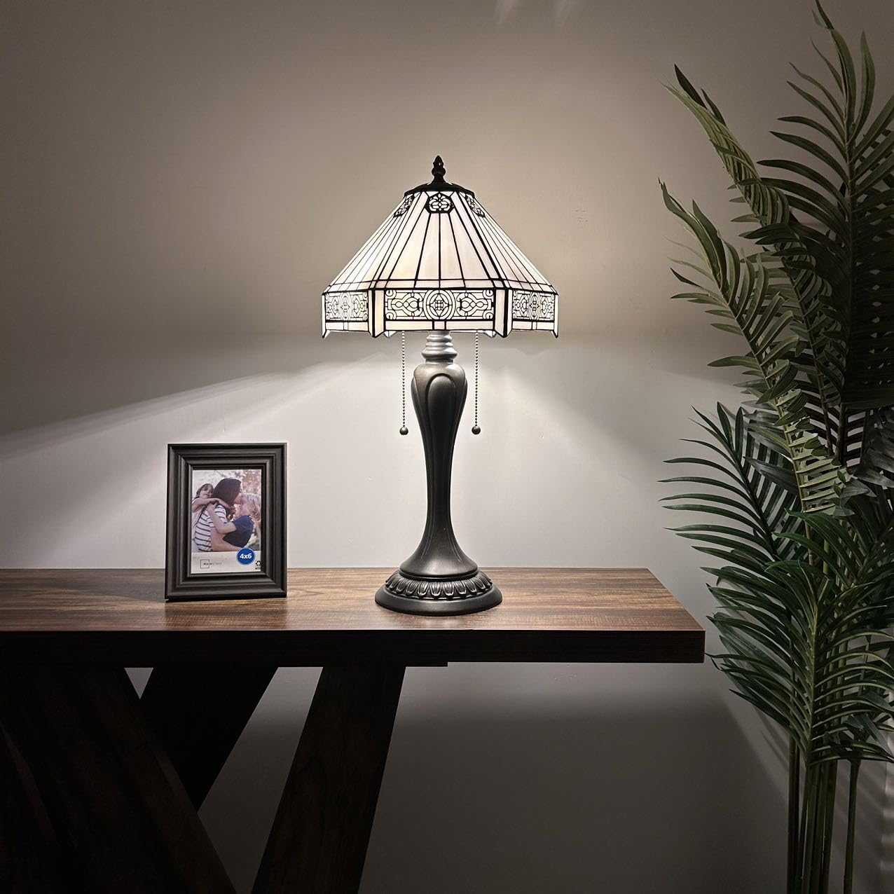 【美品】Tiffany Hexagon Design テーブルランプ enjoy decor lamps Tiffany Table Lamp White Hexagon Stained