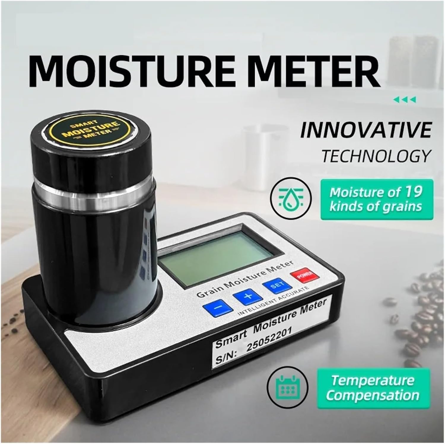 Moisture Meter, Grain Moisture Meter, Coffee Bean, Cocoa Bean Moisture Meter, Grain Moisture Content Tester, Detector
